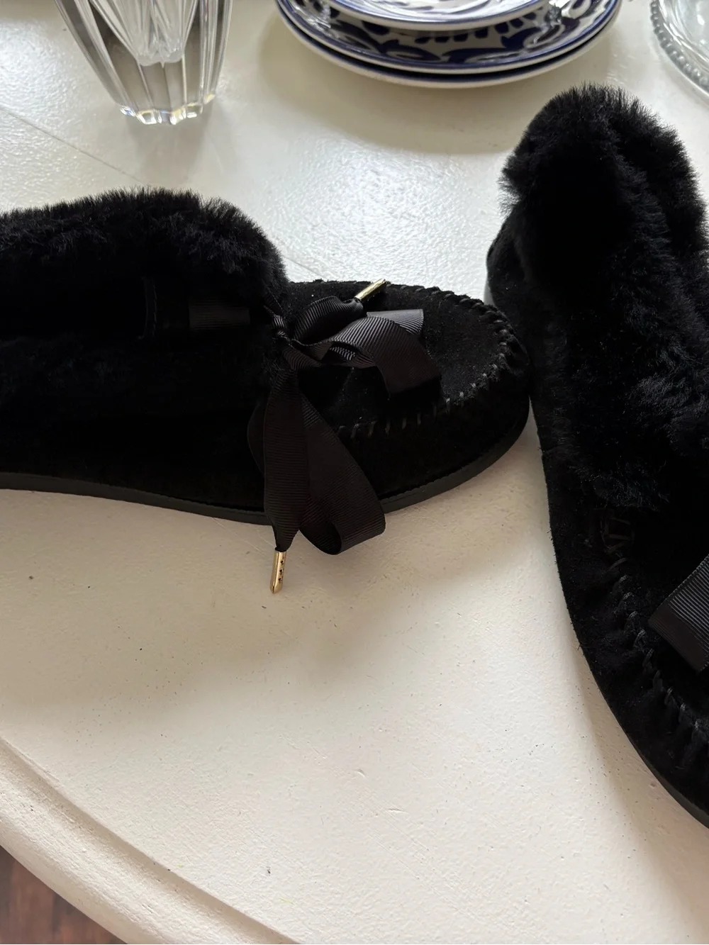Tory Burch Black Fur-Trim Ankle Booties with Gold Logo